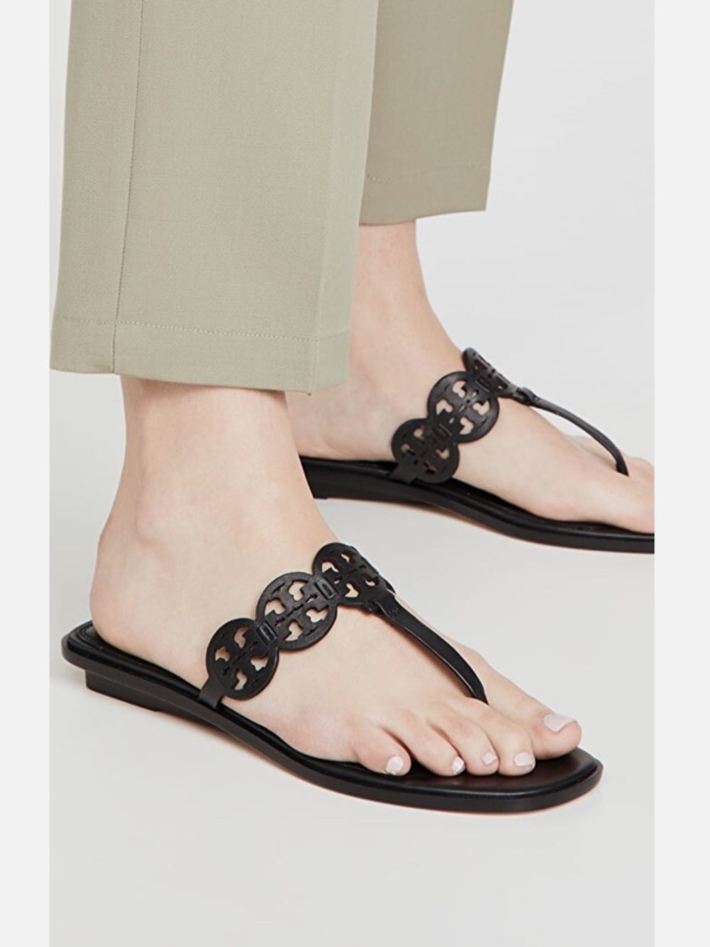 Tory Burch Tiny Miller Thong Sandals Perfect Black Women's SZ 8